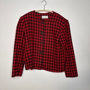 Vintage Classix Red & Black Houndstooth Blazer Jacket With Shoulder Pads Size 12